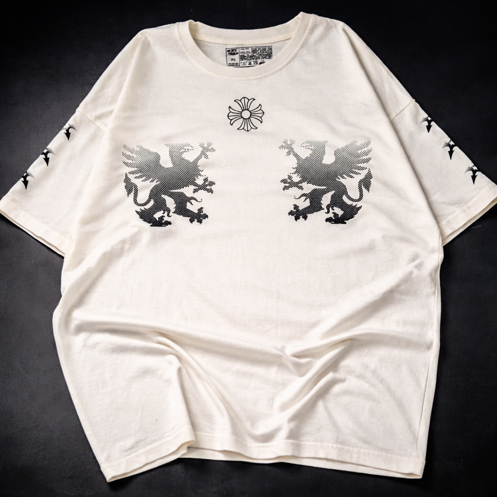 Remera Natural Streetwear Oversize con Detalles en Negro – Algodón Premium 24/1